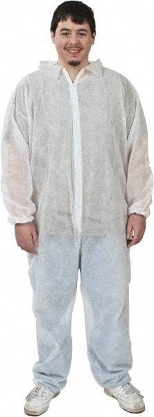 PRO-SAFE - Size XL Polypropylene General Purpose Coveralls - White, Zipper Closure, Elastic Cuffs, Elastic Ankles, Serged Seams, ISO Class 7 - Eagle Tool & Supply