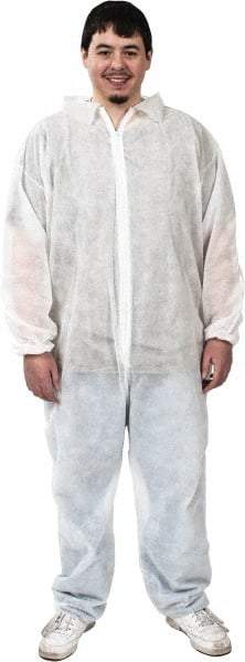 PRO-SAFE - Size 3XL Polypropylene General Purpose Coveralls - White, Zipper Closure, Elastic Cuffs, Elastic Ankles, Serged Seams, ISO Class 7 - Eagle Tool & Supply
