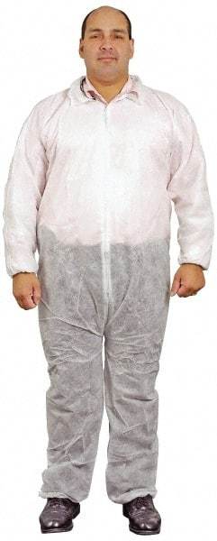 PRO-SAFE - Size M Polypropylene General Purpose Coveralls - White, Zipper Closure, Elastic Cuffs, Elastic Ankles, Serged Seams, ISO Class 7 - Eagle Tool & Supply
