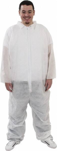 PRO-SAFE - Size XL Polypropylene General Purpose Coveralls - White, Zipper Closure, Elastic Cuffs, Elastic Ankles, Serged Seams, ISO Class 7 - Eagle Tool & Supply