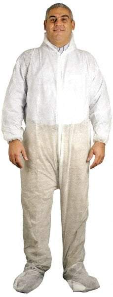 PRO-SAFE - Size 4XL Polypropylene General Purpose Coveralls - White, Zipper Closure, Elastic Cuffs, Open Ankles, Serged Seams, ISO Class 7 - Eagle Tool & Supply