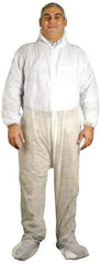 PRO-SAFE - Size 4XL Polypropylene General Purpose Coveralls - White, Zipper Closure, Elastic Cuffs, Open Ankles, Serged Seams, ISO Class 7 - Eagle Tool & Supply