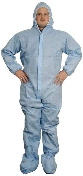 PRO-SAFE - Size 4XL SMS General Purpose Coveralls - Blue, Zipper Closure, Elastic Cuffs, Open Ankles, Serged Seams, ISO Class 6 - Eagle Tool & Supply