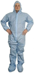 PRO-SAFE - Size 4XL SMS General Purpose Coveralls - Blue, Zipper Closure, Elastic Cuffs, Open Ankles, Serged Seams, ISO Class 6 - Eagle Tool & Supply