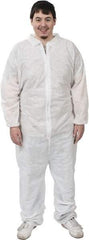 PRO-SAFE - Size L SMS General Purpose Coveralls - White, Zipper Closure, Elastic Cuffs, Elastic Ankles, Serged Seams, ISO Class 6 - Eagle Tool & Supply