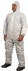 PRO-SAFE - Size 4XL Polypropylene General Purpose Coveralls - White, Zipper Closure, Elastic Cuffs, Open Ankles, Serged Seams, ISO Class 7 - Eagle Tool & Supply