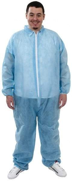 PRO-SAFE - Size 2XL Polypropylene General Purpose Coveralls - Blue, Zipper Closure, Elastic Cuffs, Elastic Ankles, Serged Seams, ISO Class 7 - Eagle Tool & Supply