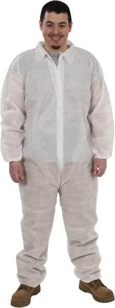 PRO-SAFE - Size M Polypropylene General Purpose Coveralls - White, Zipper Closure, Elastic Cuffs, Elastic Ankles, Serged Seams, ISO Class 7 - Eagle Tool & Supply