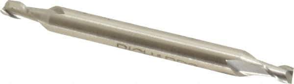 Made in USA - 1/8", 3/16" LOC, 3/16" Shank Diam, 2" OAL, 2 Flute, High Speed Steel Square End Mill - Double End, Uncoated, Spiral Flute, 30° Helix, Centercutting - Eagle Tool & Supply