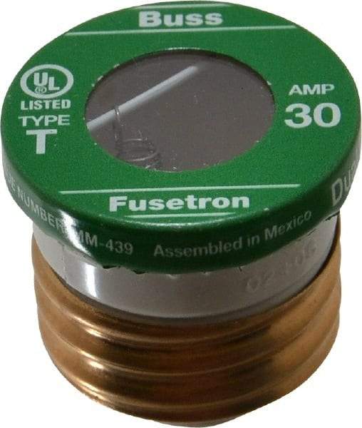 Cooper Bussmann - 125 VAC, 30 Amp, Time Delay Plug Fuse - Fuse Holder Mount, 2.38" OAL, 10 (RMS Symmetrical) kA Rating, 2-1/4" Diam - Eagle Tool & Supply