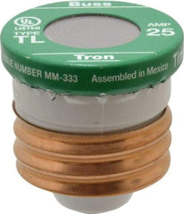 Cooper Bussmann - 125 VAC, 25 Amp, Time Delay Plug Fuse - 2.38" OAL, 10 (RMS Symmetrical) kA Rating, 2-1/4" Diam - Eagle Tool & Supply