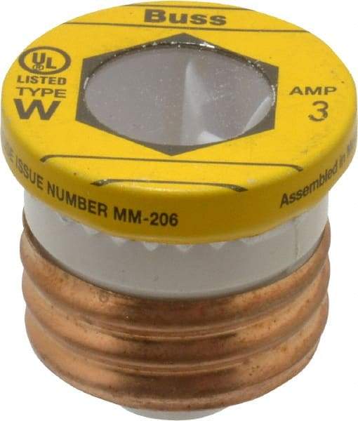 Cooper Bussmann - 125 VAC, 3 Amp, Fast-Acting Plug Fuse - 1.21" OAL, 10 (RMS Symmetrical) kA Rating - Eagle Tool & Supply