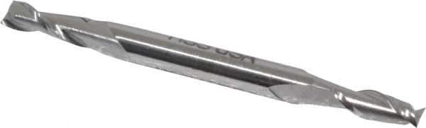 Made in USA - 5/32", 7/16" LOC, 3/16" Shank Diam, 2-1/4" OAL, 2 Flute, High Speed Steel Square End Mill - Double End, Uncoated, Spiral Flute, 30° Helix, Centercutting - Eagle Tool & Supply