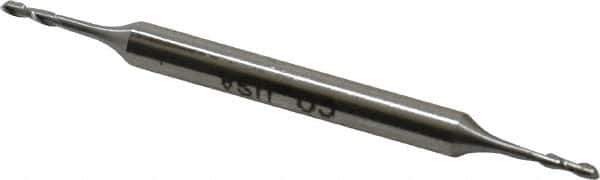 Made in USA - 1/16", 7/32" LOC, 3/16" Shank Diam, 2-1/2" OAL, 2 Flute, High Speed Steel Square End Mill - Double End, Uncoated, Spiral Flute, 30° Helix, Centercutting - Eagle Tool & Supply