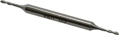 Made in USA - 1/16", 7/32" LOC, 3/16" Shank Diam, 2-1/2" OAL, 2 Flute, High Speed Steel Square End Mill - Double End, Uncoated, Spiral Flute, 30° Helix, Centercutting - Eagle Tool & Supply