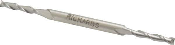 Made in USA - 1/8", 3/4" LOC, 3/16" Shank Diam, 3-1/8" OAL, 2 Flute, Cobalt Square End Mill - Double End, Uncoated, Spiral Flute, 30° Helix, Centercutting - Eagle Tool & Supply