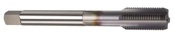 OSG - 7/16-20 UNF 4 Flute TiCN Finish Powdered Metal Straight Flute Machine Tap - Bottoming, Right Hand Thread, 100mm OAL, 1-7/16" Thread Length, H3 Limit, Oversize, Through Coolant - Exact Industrial Supply