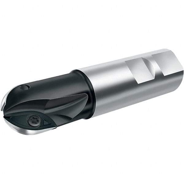 Walter - 3/4" Cut Diam, 0.59" Max Depth of Cut, 3/4" Shank Diam, 3.41" OAL, Indexable Ball Nose End Mill - 1.38" Head Length, Straight Shank, F2339 Toolholder, XDMT 16T3095 R Insert - Eagle Tool & Supply
