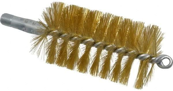 Schaefer Brush - 4-1/2" Brush Length, 2-1/2" Diam, Double Stem, Single Spiral Tube Brush - 8" Long, Brass, 1/4" NPSM Male Connection - Eagle Tool & Supply