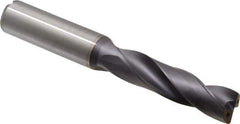Kennametal - 9/16" 180° Spiral Flute Solid Carbide Screw Machine Drill Bit - TiAlN Finish, Right Hand Cut, 2-9/16" Flute Length, 115mm OAL, Flat-Bottom Point, Straight Shank, Through Coolant - Eagle Tool & Supply
