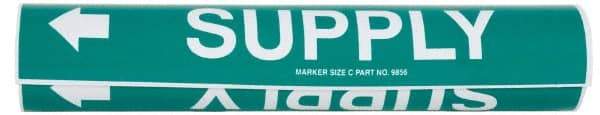 Made in USA - Pipe Marker with Supply Legend and Arrow Graphic - 2-1/2 to 3-1/4" Pipe Outside Diam, White on Green - Eagle Tool & Supply