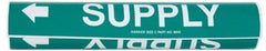 Made in USA - Pipe Marker with Supply Legend and Arrow Graphic - 2-1/2 to 3-1/4" Pipe Outside Diam, White on Green - Eagle Tool & Supply