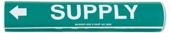 Made in USA - Pipe Marker with Supply Legend and Arrow Graphic - 4-5/8 to 5-7/8" Pipe Outside Diam, White on Green - Eagle Tool & Supply