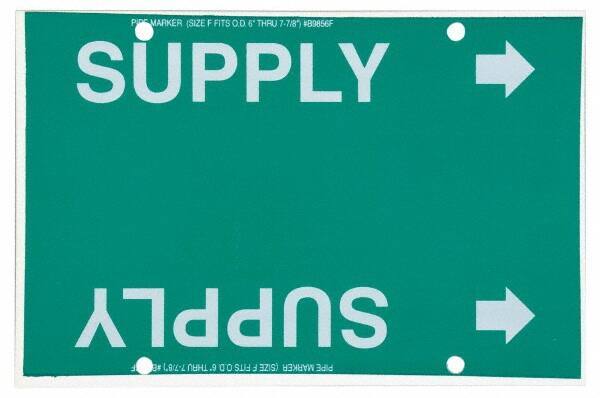 Made in USA - Pipe Marker with Supply Legend and Arrow Graphic - 6 to 8" Pipe Outside Diam, White on Green - Eagle Tool & Supply