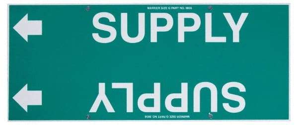 Made in USA - Pipe Marker with Supply Legend and Arrow Graphic - 8 to 10" Pipe Outside Diam, White on Green - Eagle Tool & Supply
