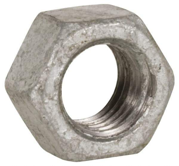 Value Collection - 1/4-20 UNC Steel Right Hand Heavy Hex Nut - 1/2" Across Flats, 15/64" High, Hot Dipped Galvanized Finish - Eagle Tool & Supply