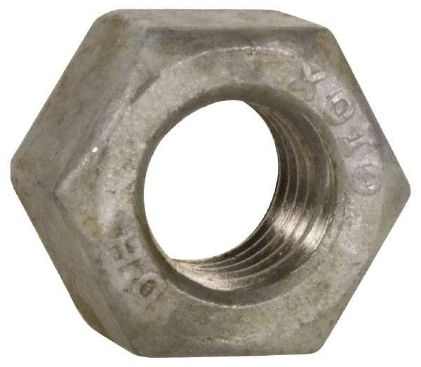 Value Collection - 7/8-9 UNC Steel Right Hand Heavy Hex Nut - 1-7/16" Across Flats, 55/64" High, Hot Dipped Galvanized Finish - Eagle Tool & Supply