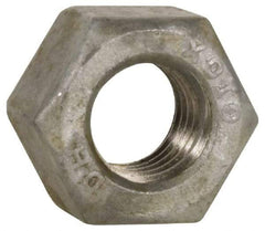 Value Collection - 1-1/4 - 7 UNC Steel Right Hand Heavy Hex Nut - 2" Across Flats, 1-7/32" High, Hot Dipped Galvanized Finish - Eagle Tool & Supply