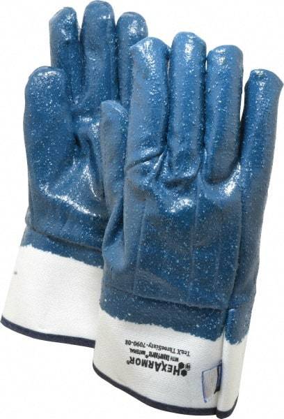 HexArmor - Size M (8), ANSI Cut Lvl A9, Puncture Lvl 5, Nitrile Coated Cut & Puncture Resistant Gloves - 9.5" Long, Fully Coated Coated, SuperFabric Lining, Safety Cuff, Blue, Paired - Eagle Tool & Supply