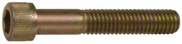 Made in USA - 1/4-20 UNC Hex Socket Drive, Socket Cap Screw - Grade 4037 Alloy Steel, Yellow Cadmium-Plated Finish, Fully Threaded, 3/4" Length Under Head - Eagle Tool & Supply