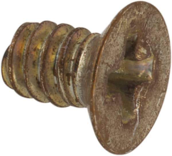 Made in USA - #4-40 UNC, 3/16" OAL Phillips Drive Machine Screw - Flat Head, Grade 3 Steel, Yellow Cadmium-Plated Finish, Without Washer - Eagle Tool & Supply