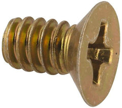 Made in USA - #6-32 UNC, 1/4" OAL Phillips Drive Machine Screw - Flat Head, Grade 3 Steel, Yellow Cadmium-Plated Finish, Without Washer - Eagle Tool & Supply