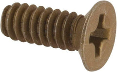 Made in USA - #6-32 UNC, 3/8" OAL Phillips Drive Machine Screw - Flat Head, Grade 3 Steel, Yellow Cadmium-Plated Finish, Without Washer - Eagle Tool & Supply