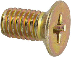 Made in USA - #10-32 UNF, 3/8" OAL Phillips Drive Machine Screw - Flat Head, Grade 3 Steel, Yellow Cadmium-Plated Finish, Without Washer - Eagle Tool & Supply