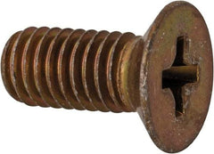 Made in USA - #10-32 UNF, 7/16" OAL Phillips Drive Machine Screw - Flat Head, Grade 3 Steel, Yellow Cadmium-Plated Finish, Without Washer - Eagle Tool & Supply