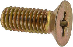 Made in USA - #10-32 UNF, 1/2" OAL Phillips Drive Machine Screw - Flat Head, Grade 3 Steel, Yellow Cadmium-Plated Finish, Without Washer - Eagle Tool & Supply