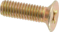 Made in USA - #10-32 UNF, 5/8" OAL Phillips Drive Machine Screw - Flat Head, Grade 3 Steel, Yellow Cadmium-Plated Finish, Without Washer - Eagle Tool & Supply