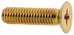 Made in USA - #10-32 UNF, 3/4" OAL Phillips Drive Machine Screw - Flat Head, Grade 3 Steel, Yellow Cadmium-Plated Finish, Without Washer - Eagle Tool & Supply