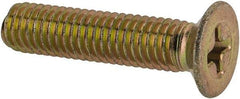 Made in USA - #10-32 UNF, 7/8" OAL Phillips Drive Machine Screw - Flat Head, Grade 3 Steel, Yellow Cadmium-Plated Finish, Without Washer - Eagle Tool & Supply