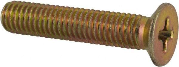 Made in USA - #10-32 UNF, 1" OAL Phillips Drive Machine Screw - Flat Head, Grade 3 Steel, Yellow Cadmium-Plated Finish, Without Washer - Eagle Tool & Supply