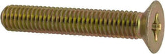 Made in USA - #10-32 UNF, 1-1/8" OAL Phillips Drive Machine Screw - Flat Head, Grade 3 Steel, Yellow Cadmium-Plated Finish, Without Washer - Eagle Tool & Supply