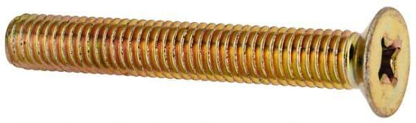 Made in USA - #10-32 UNF, 1-3/8" OAL Phillips Drive Machine Screw - Flat Head, Grade 3 Steel, Yellow Cadmium-Plated Finish, Without Washer - Eagle Tool & Supply