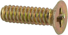 Made in USA - #6-32 UNC, 1/2" OAL Phillips Drive Machine Screw - Flat Head, Grade 3 Steel, Yellow Cadmium-Plated Finish, Without Washer - Eagle Tool & Supply