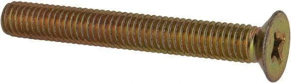 Made in USA - #10-32 UNF, 1-1/2" OAL Phillips Drive Machine Screw - Flat Head, Grade 3 Steel, Yellow Cadmium-Plated Finish, Without Washer - Eagle Tool & Supply