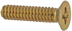 Made in USA - #6-32 UNC, 5/8" OAL Phillips Drive Machine Screw - Flat Head, Grade 3 Steel, Yellow Cadmium-Plated Finish, Without Washer - Eagle Tool & Supply