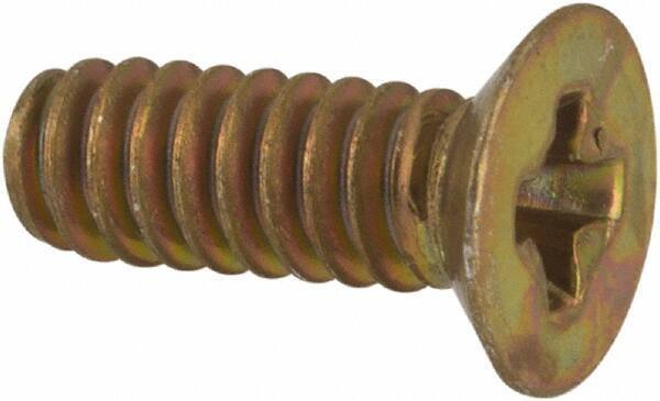 Made in USA - #4-40 UNC, 5/16" OAL Phillips Drive Machine Screw - Flat Head, Grade 3 Steel, Yellow Cadmium-Plated Finish, Without Washer - Eagle Tool & Supply